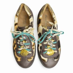   Ocelot mintás sneaker türkiz fűző és charm díszítés  (cipő nélkül)